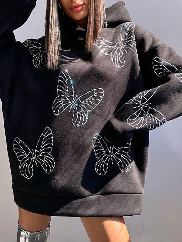 Butterfly Diamante Batwing Sleeve Hoodie