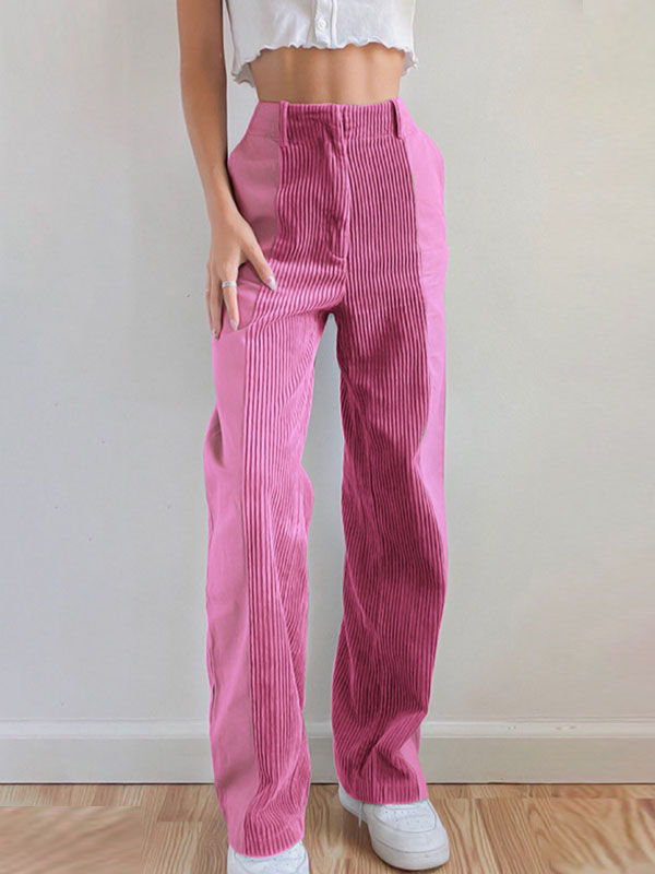 Corduroy Patchwork High Waist Casual Pants