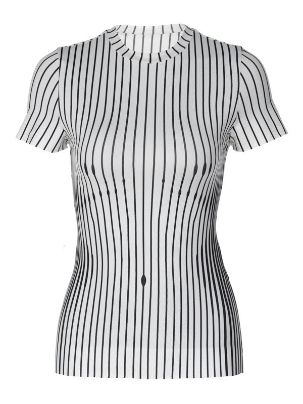 Round Neck Slim Vertical Striped T-Shirt