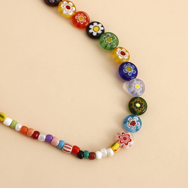 Glass Rainbow Flower Beaaded Necklace