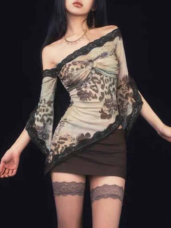 One Shoulder Decorative Lace T-Shirt