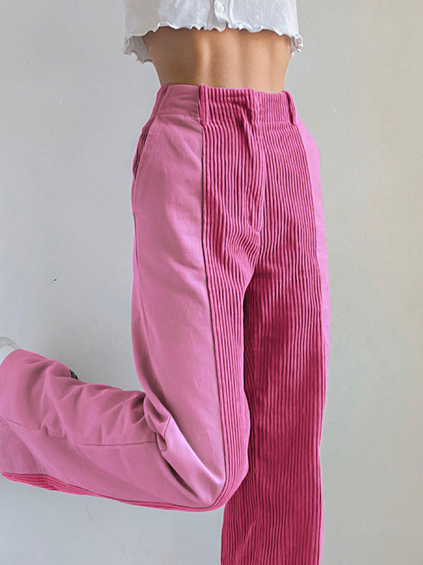 Corduroy Patchwork High Waist Casual Pants