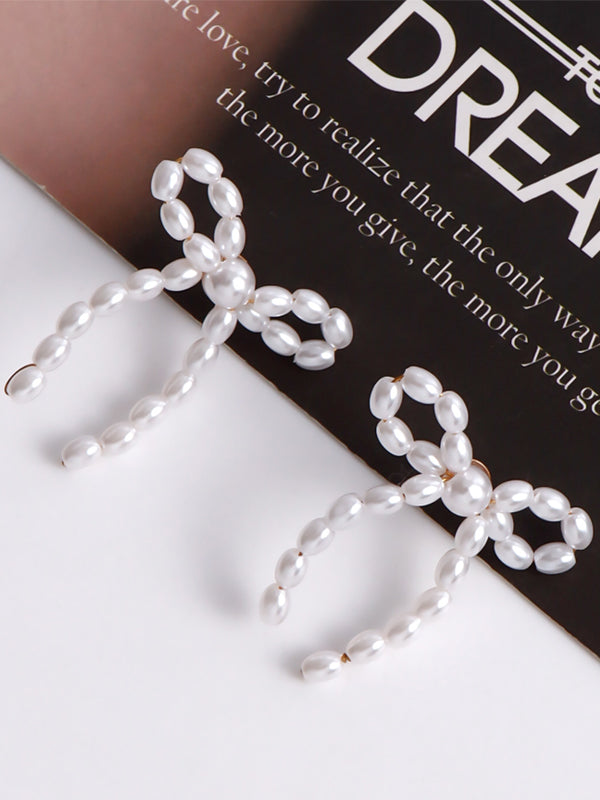 Vintage Imitation Pearl Bow Earrings