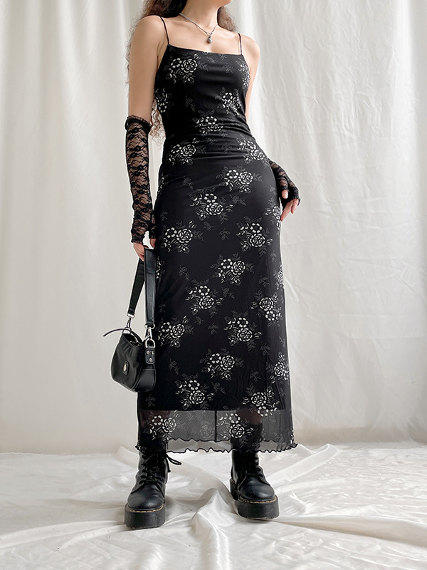 Dark Style Cool Girl Dirty Printed Suspender Dress