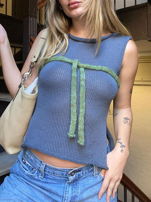 Lace Up Side Slit Knitted Vest