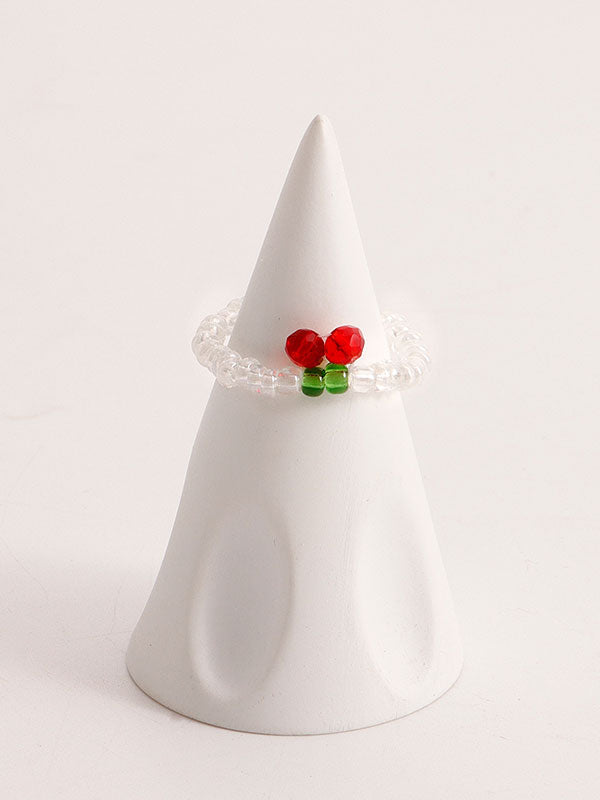 Design Colorful Red Cherry Beaded Ring