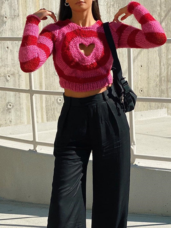 Round Neck Heart Hollow Out Sweaters(Pre-Sale)