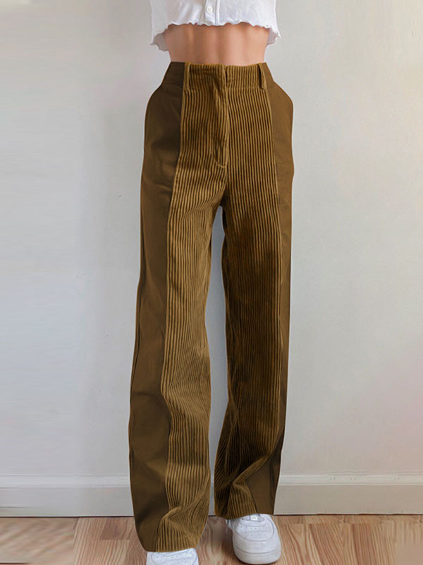 Corduroy Patchwork High Waist Casual Pants