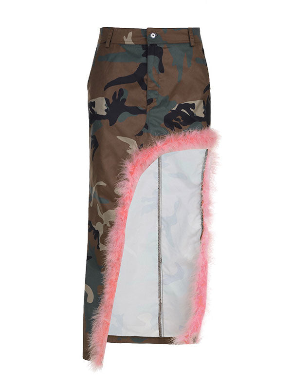 Camouflage Asymmetric Hem Skirt