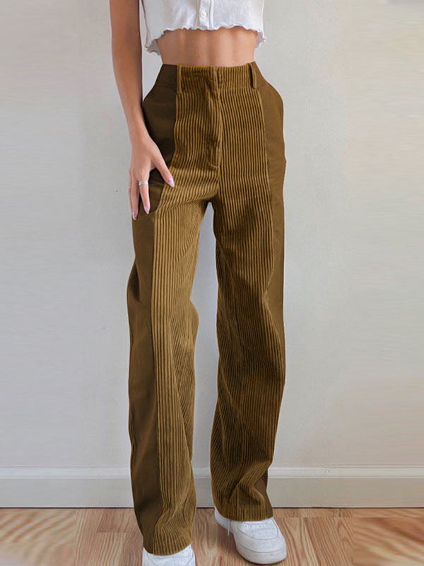 Corduroy Patchwork High Waist Casual Pants