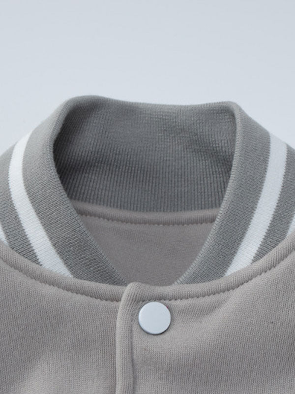 Button High Neck Rib Knit Cuffs Jacket