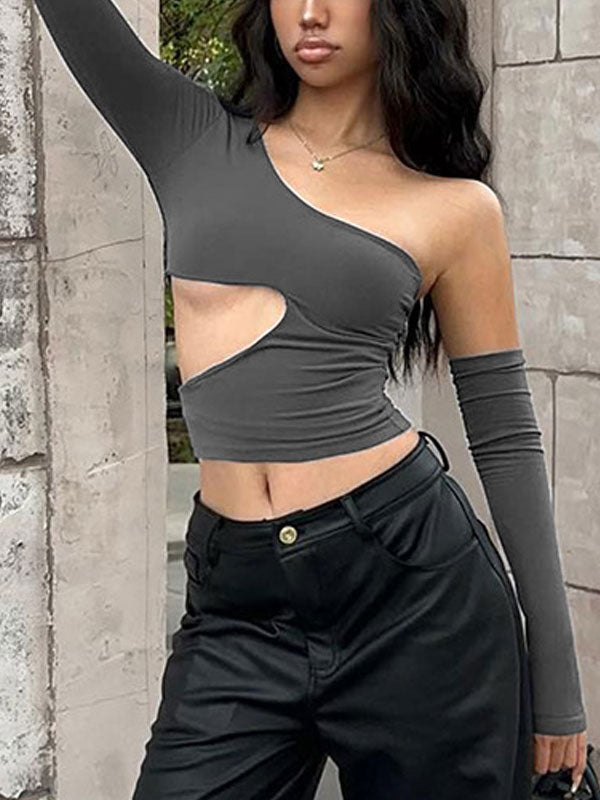 One Shoulder Exposed Navel T-Shirt