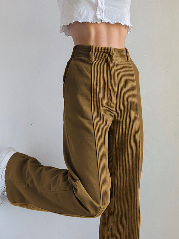 Corduroy Patchwork High Waist Casual Pants