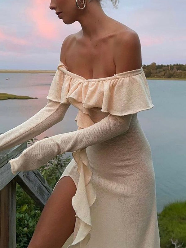 Off Shoulder Side Slit Maxi Dress