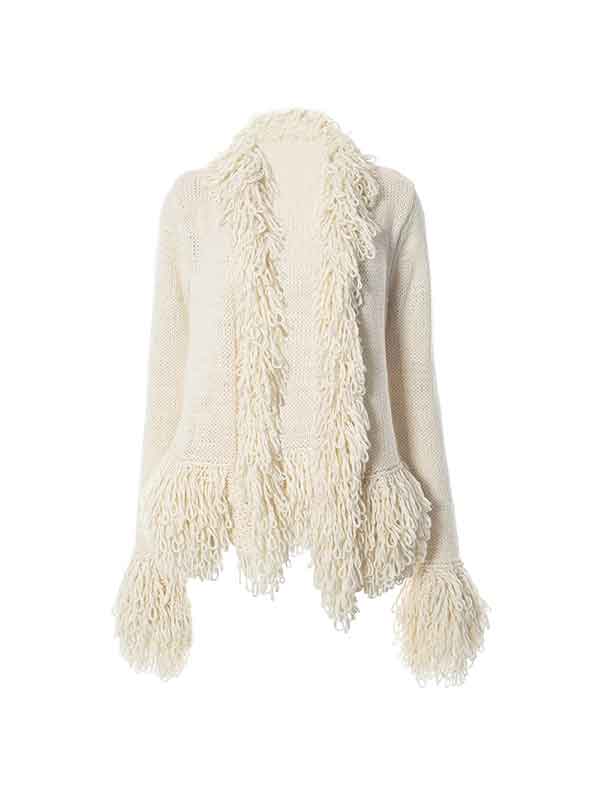 Tassel Snap Front Patchwork Solid Cardigan