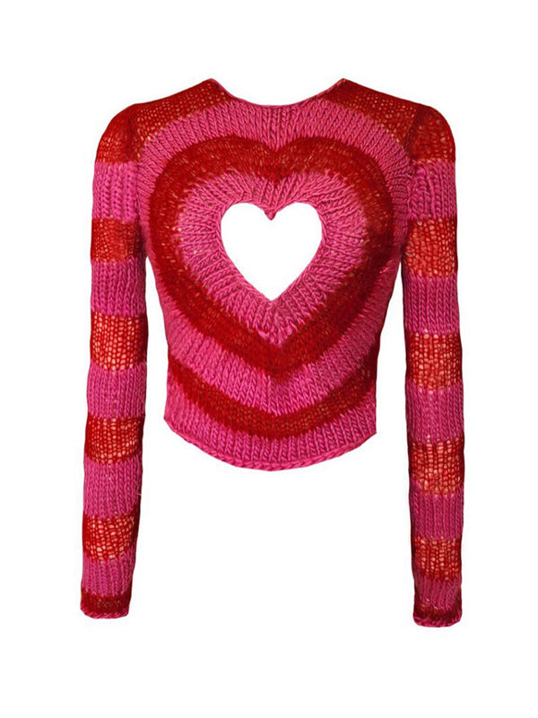 Round Neck Heart Hollow Out Sweaters(Pre-Sale)