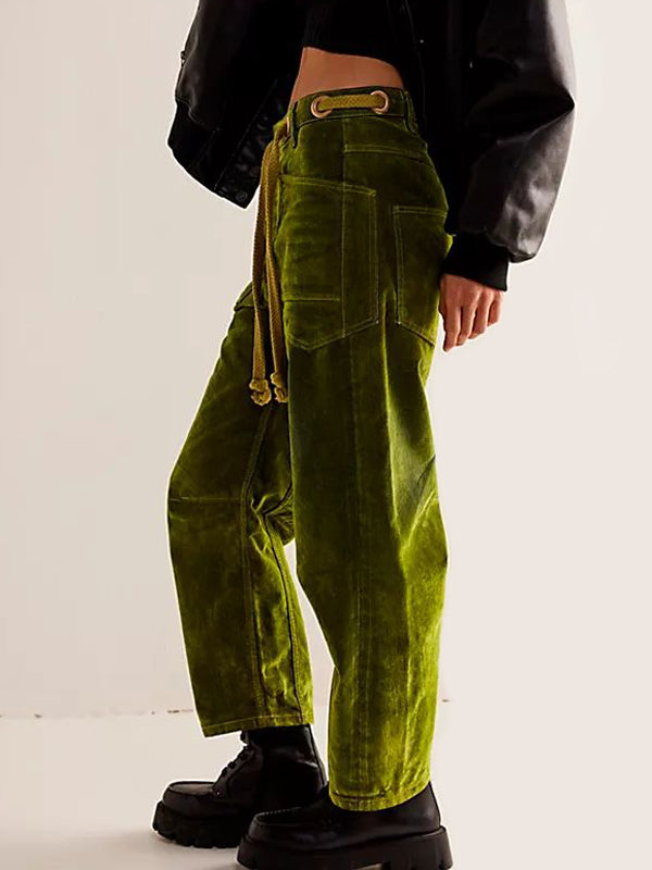 Solid Drawstring Elastic Waist Pants