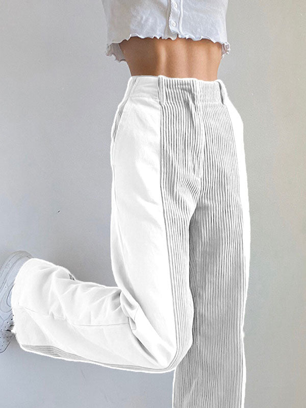 Corduroy Patchwork High Waist Casual Pants