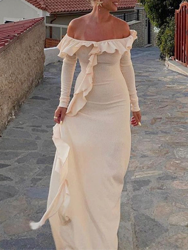 Off Shoulder Side Slit Maxi Dress