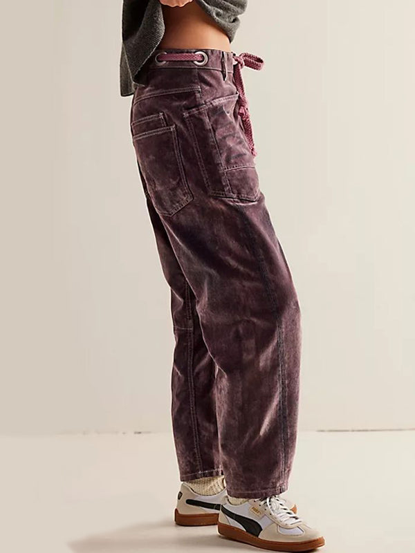 Solid Drawstring Elastic Waist Pants