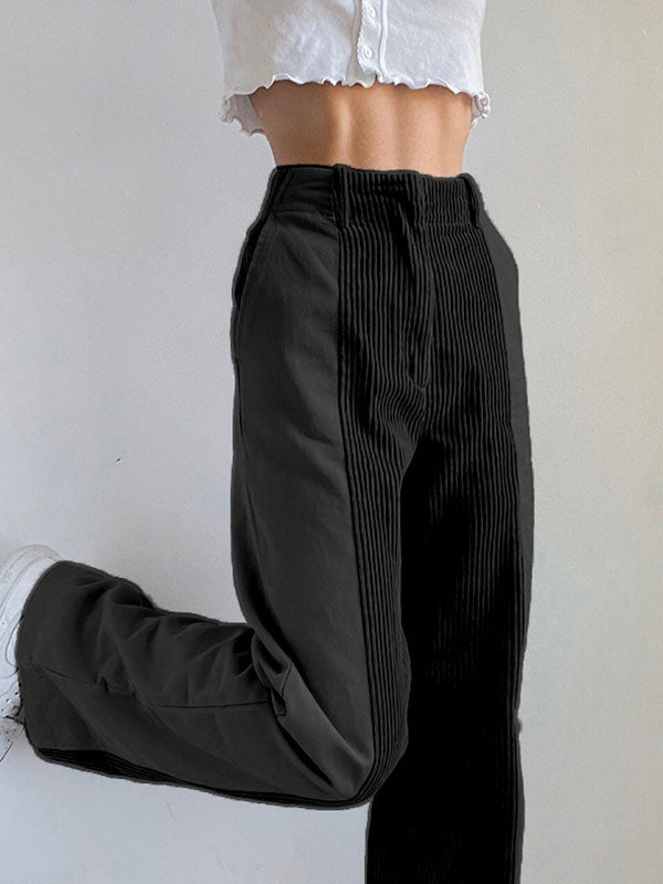 Corduroy Patchwork High Waist Casual Pants