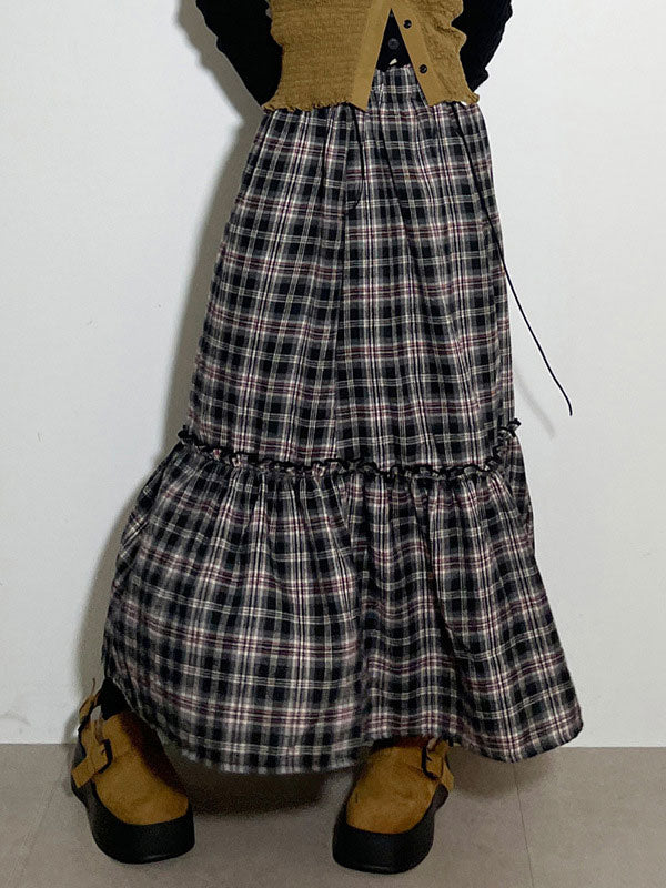 Gingham Elastic Waist Maxi Skirt