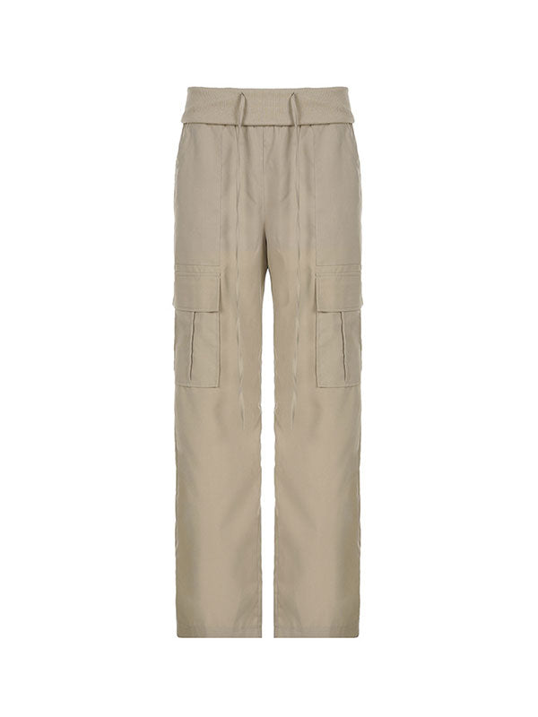 Solid High Waist Drawstring Pants