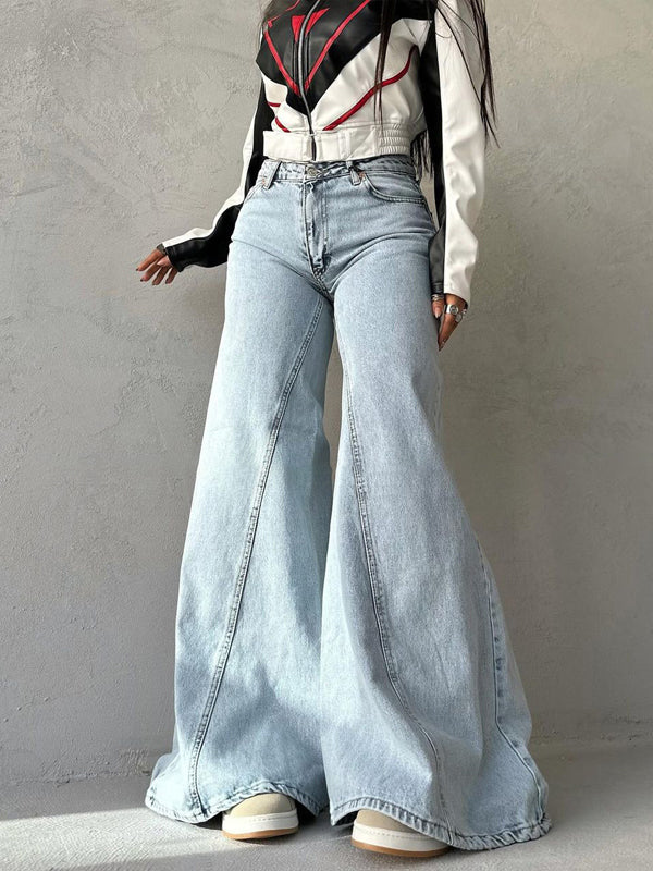 Street Plain Zipper Wide Legs Jeans