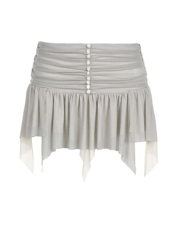 Asymmetric Hem Decorative Button Mini Skirt