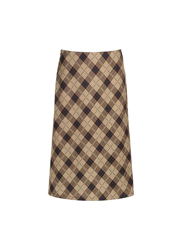 Checkerd Zipper Preppy Bodycon Skirt