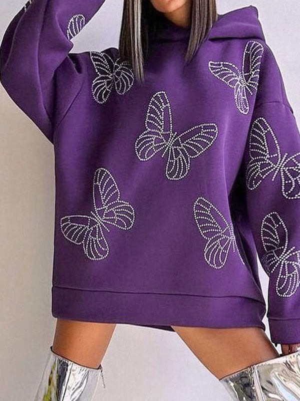 Butterfly Diamante Batwing Sleeve Hoodie