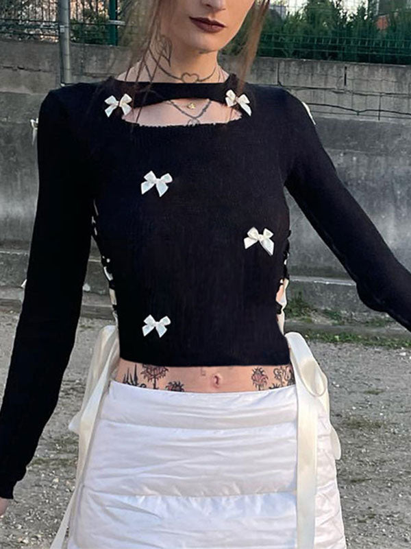 Bow Patchwork Lace Up T-Shirt