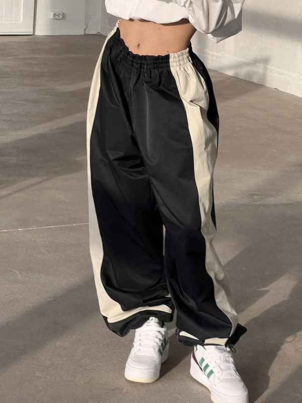 Color Block Elastic Waist Drawstring Pants