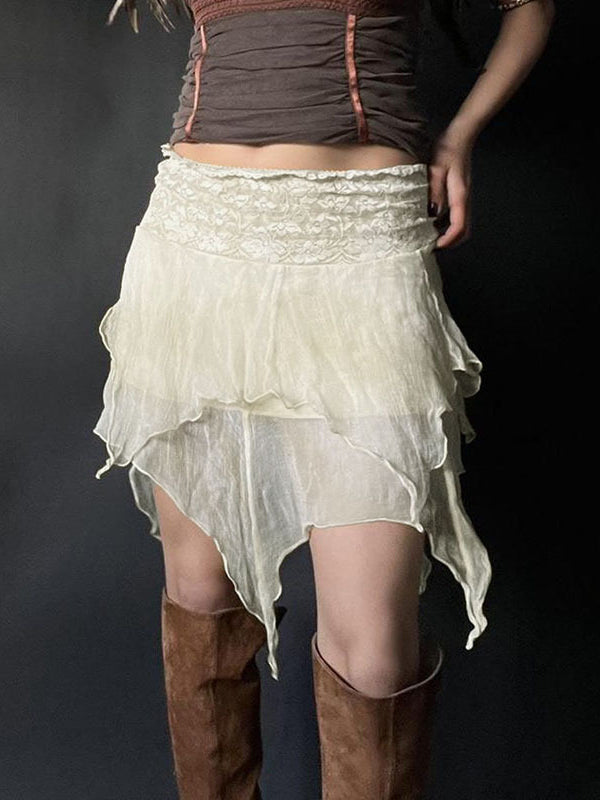 Bohemian Asymmetric Hem Zipper Skirt