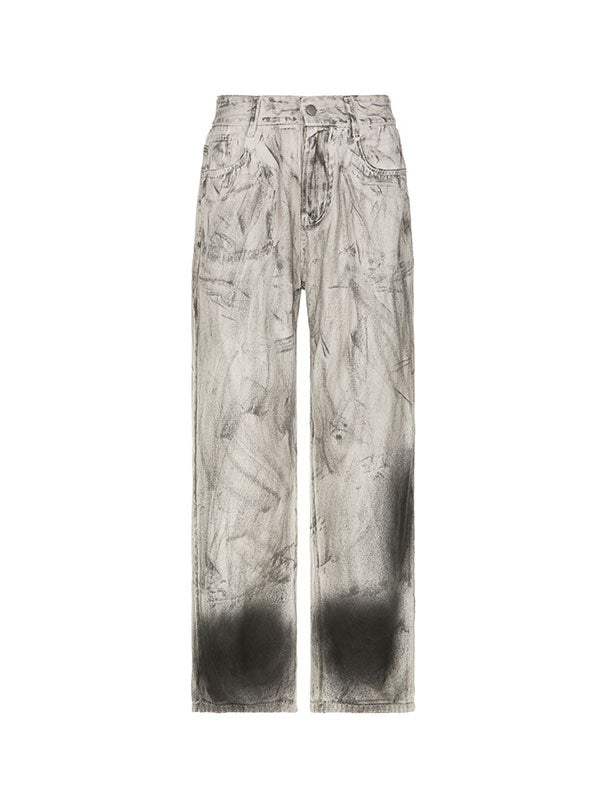 Tie Dye Gradient Wide Leg Washed Jeans