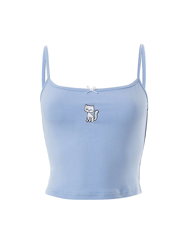 Kitten Print Bow Embellished Camisole Top