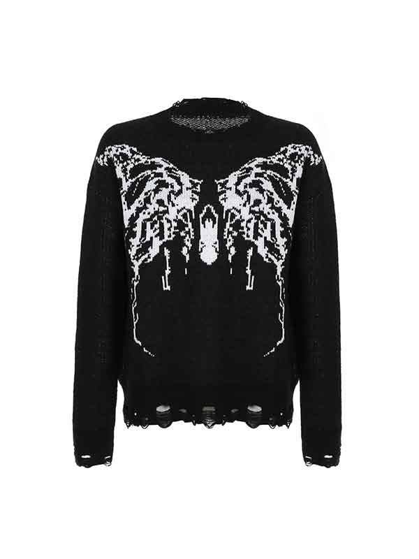 Butterfly Loose Frayed Trim Sweater