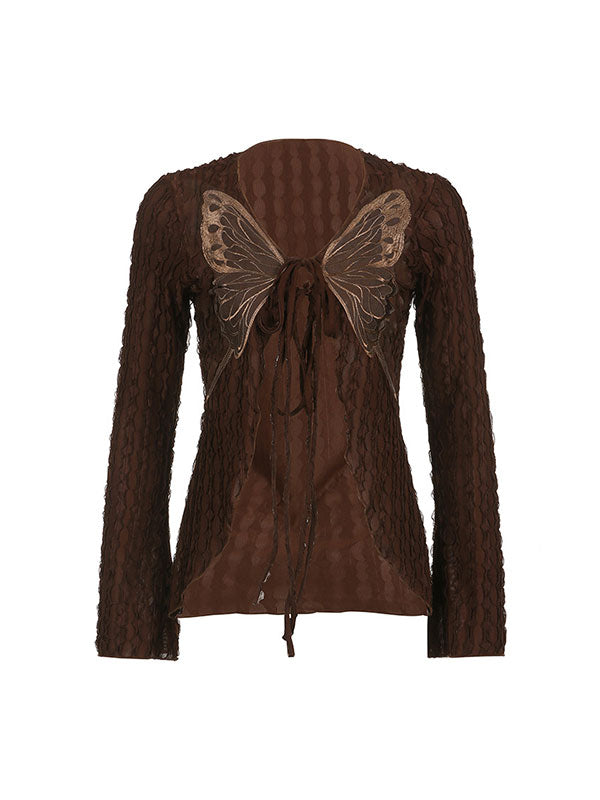 Textured Retro Lace Casual Butterfly Cardigan