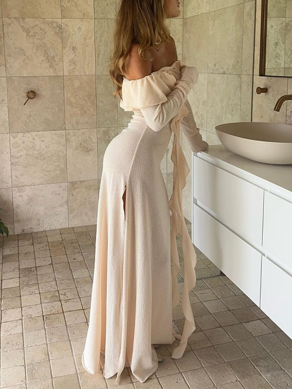 Off Shoulder Side Slit Maxi Dress