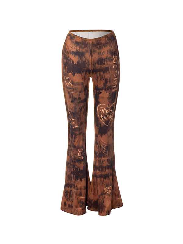 Letters Printed Low Rise Flared Pants