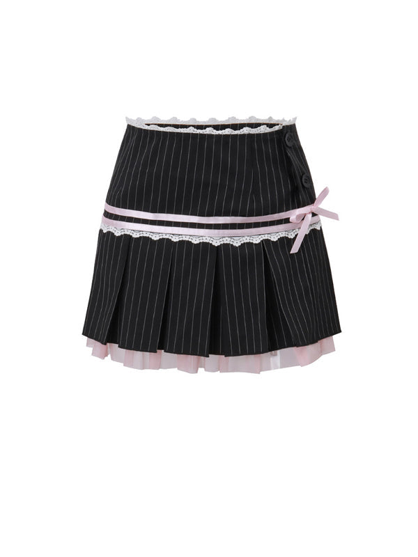 Patchwork Bow Ruffled Hem Skirt