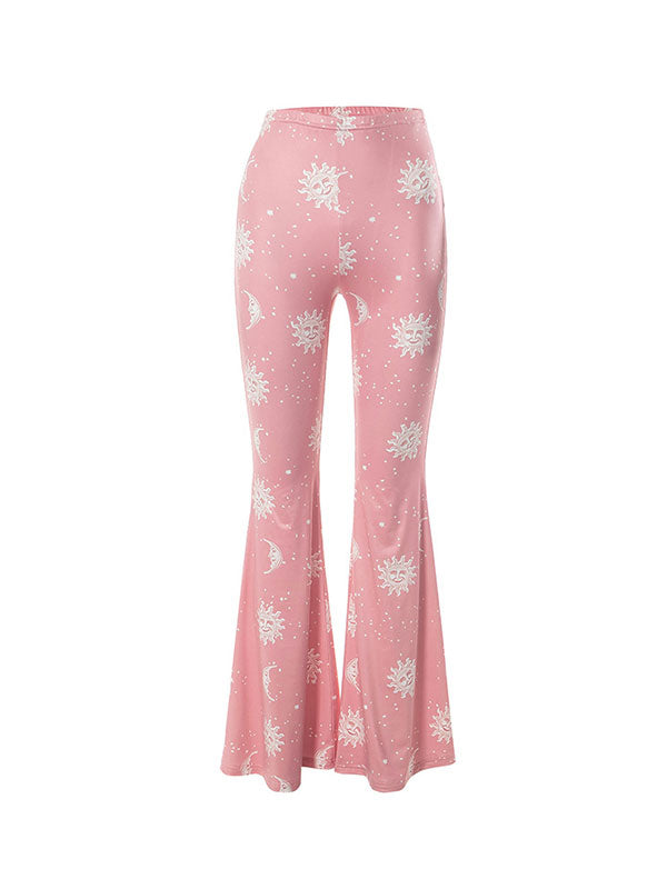 Sun Moon Printed Elastic Waist Pants