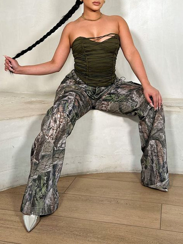 Lace Up Camouflage Two Piece Set(Pre-Sale)