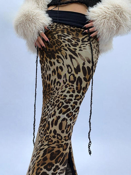 Leopard Printed Side Slit Two Way Skirt