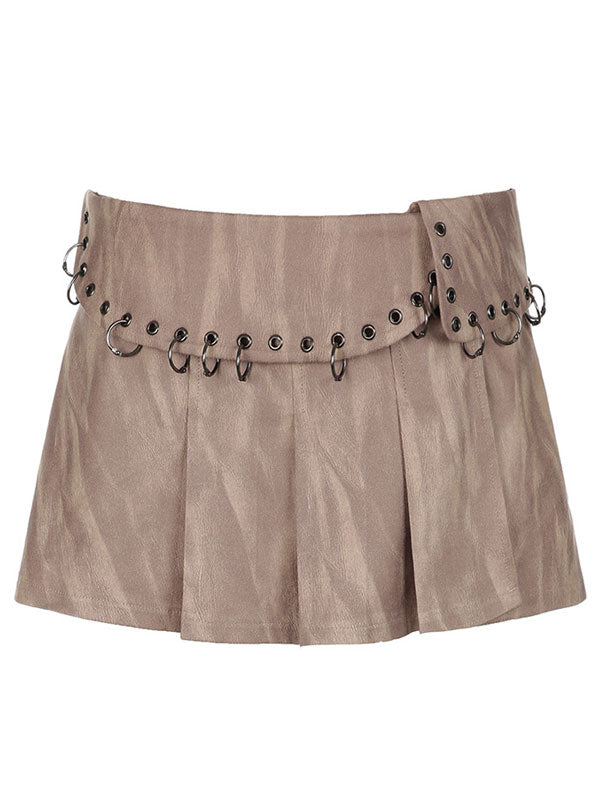 Side Slit Metal Eyelet Mini Skirt