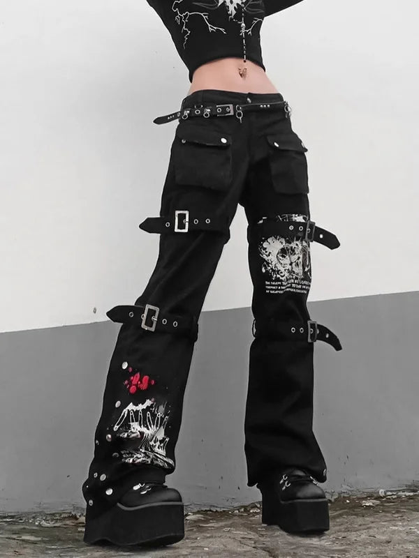 Street Printed Belt High Rise Washed Jeans