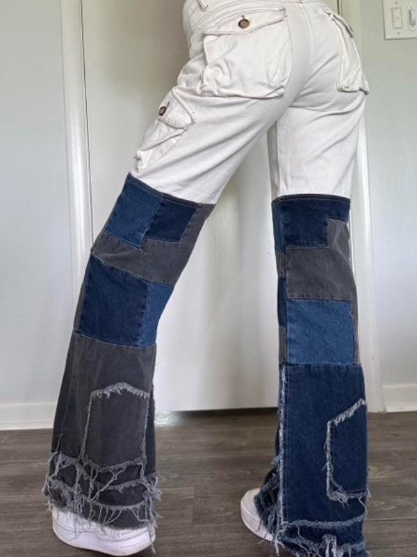 Zipper Patchwork Rough Selvedge Pants