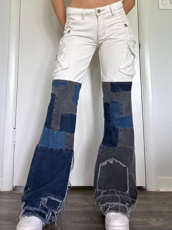 Zipper Patchwork Rough Selvedge Pants