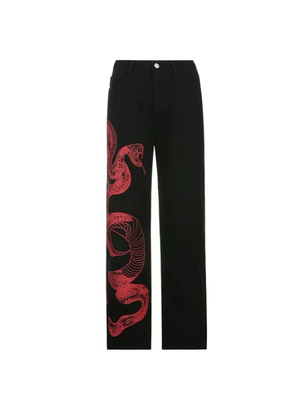 Dragon Print Cargo Jeans Pants