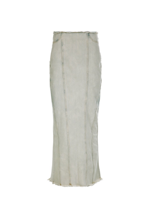 Tie Dye Back Slip Bodycon Denim Skirt